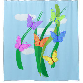 Cortina De Ducha Mariposas y cielo de colores