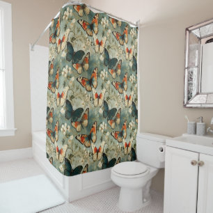 Cortina De Ducha Mariposas y flores de época coloridas (5)
