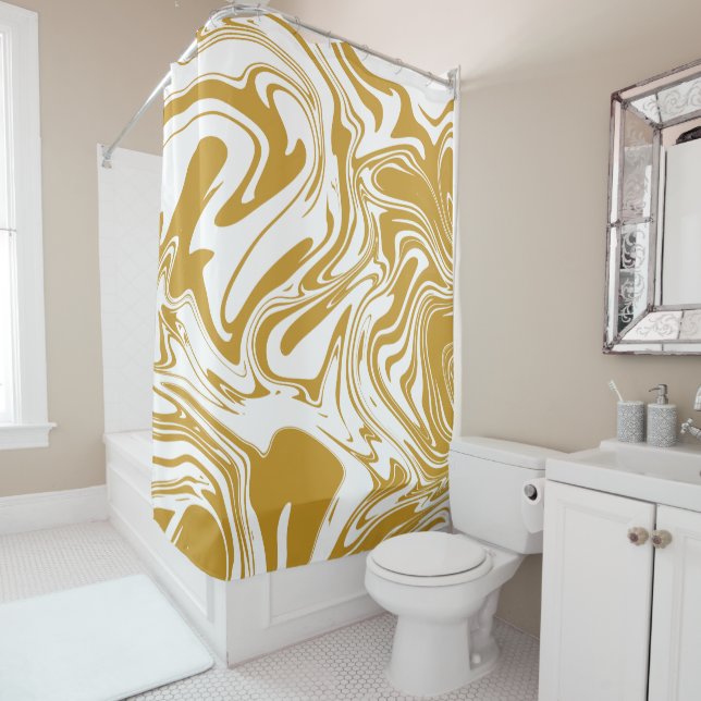 Cortina De Ducha Mármol amarillo ocre líquido contemporáneo Swirls (In situ)