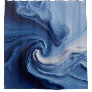 Cortina De Ducha Mármol Azul Cobalto Remolino Tonal Abstracto