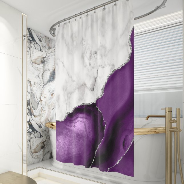 Cortina De Ducha Mármol Blanco Agata Purpura Plateada (Subido por el creador)