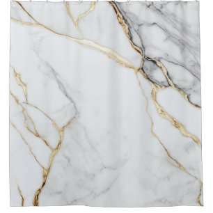 Cortina De Ducha Mármol Blanco Elegante con Venas de Kintsugi Dorad