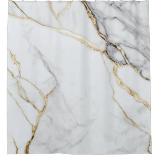 Cortina De Ducha Mármol Blanco Elegante con Venas de Kintsugi Dorad