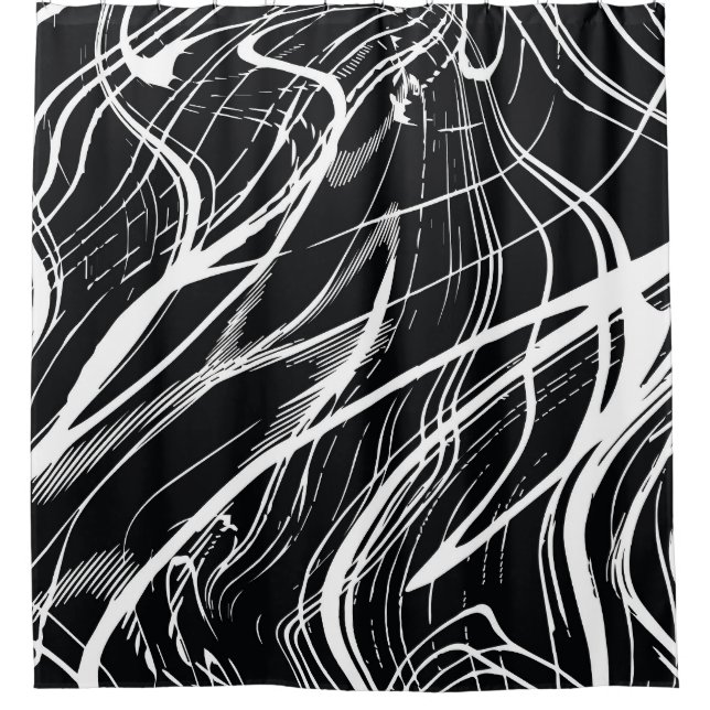 Cortina De Ducha Mármol blanco negro: cosecha abstracta (Anverso)