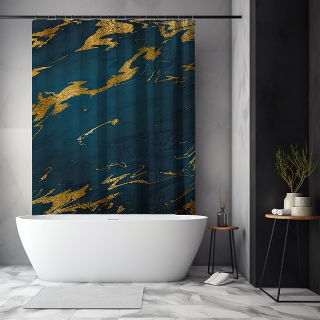 Cortina De Ducha Mármol de oro Verde azulado moderno (Modern Teal Gold Marble Shower Curtain)