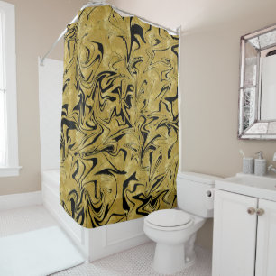 Cortina De Ducha Mármol de remolino elegante negro y dorado amarill