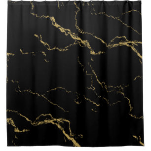 Cortina De Ducha Mármol negro y dorado agudo