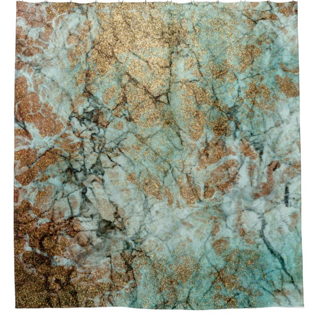 Cortina De Ducha Mármol Purpurina Jade y Gold (Anverso)