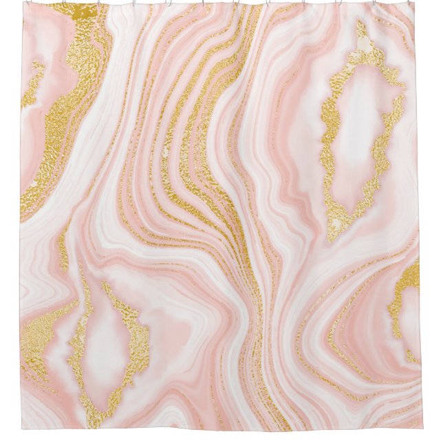 Cortina De Ducha Mármol rosa y textura dorada (Anverso)