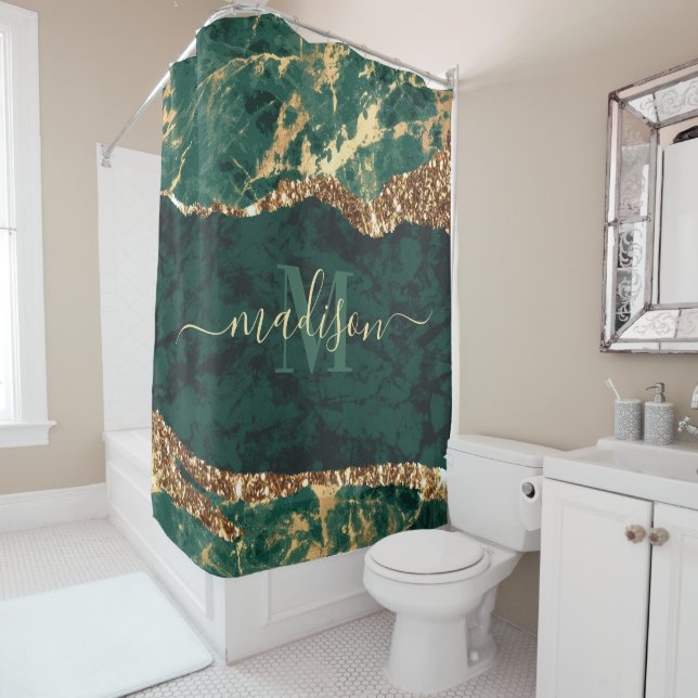 Cortina De Ducha Mármol verde y dorado (In situ)