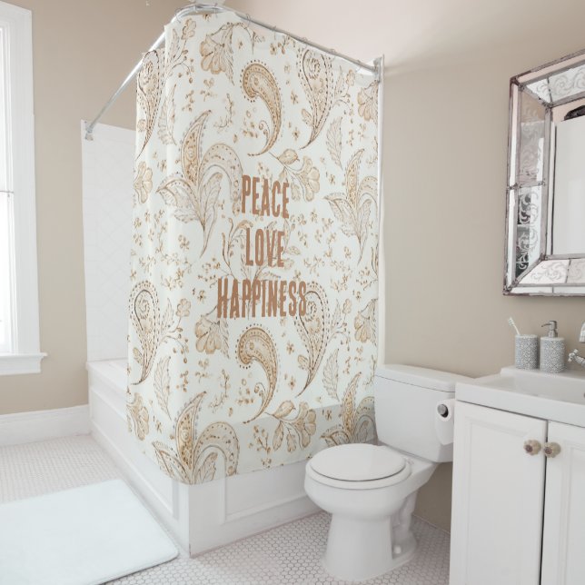 Cortina De Ducha Marrón Crema Boho Bohemio   (In situ)