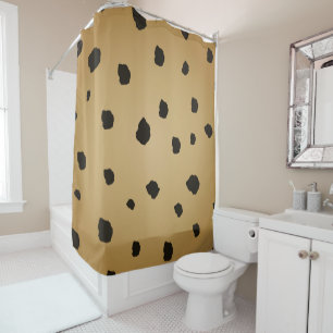 Cortina De Ducha Marrón Moderno de Manchas Negras Vara de Oro Beige