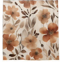 Marrón Naranja Quemado Beige Floral Acuarela
