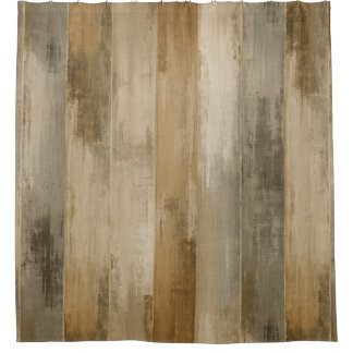 Cortina De Ducha Marrón Rústico Gris Beige Franja de Madera de Gran