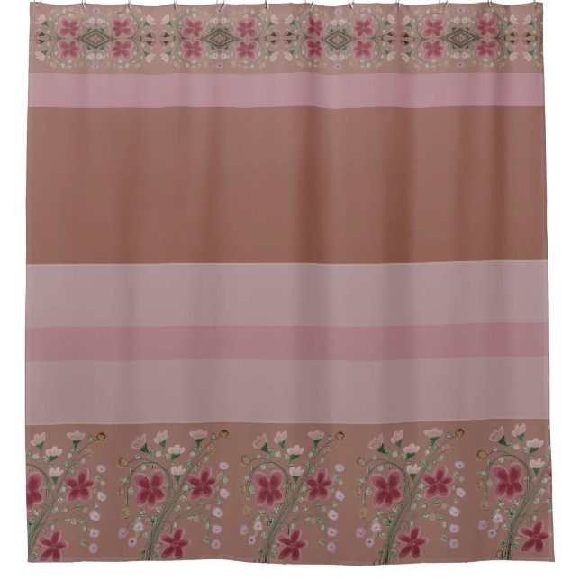 Cortina De Ducha Marrón y rosa con diseño floral (Anverso)