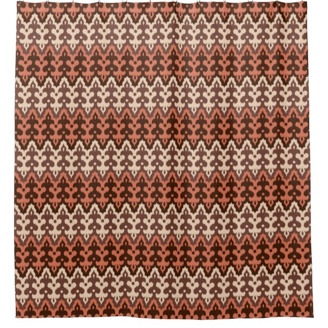 Cortina De Ducha Marroquí Ikat Damask, Brown, Taupe & Rust (Anverso)