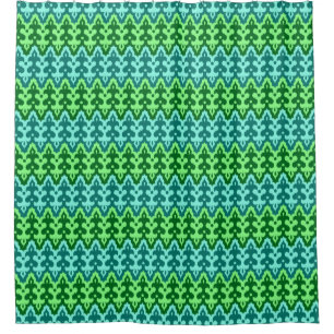 Cortina De Ducha Marroquí Ikat Damask, Turquoise & Jade Green