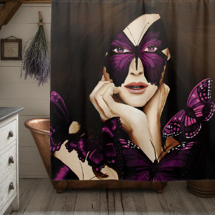 Cortina De Ducha Máscara de Mariposa Morada Mujer Elegante Fantasía