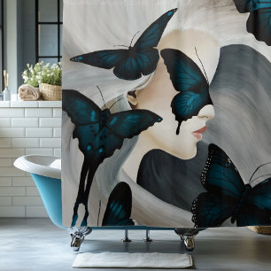 Cortina De Ducha Mascarada de mariposa azul