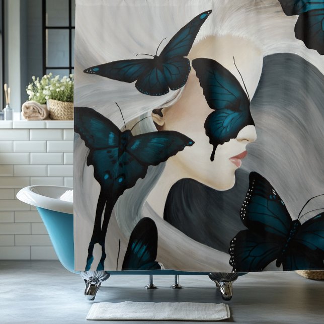 Cortina De Ducha Mascarada de Mariposa Azul Fantasía Elegante (Subido por el creador)