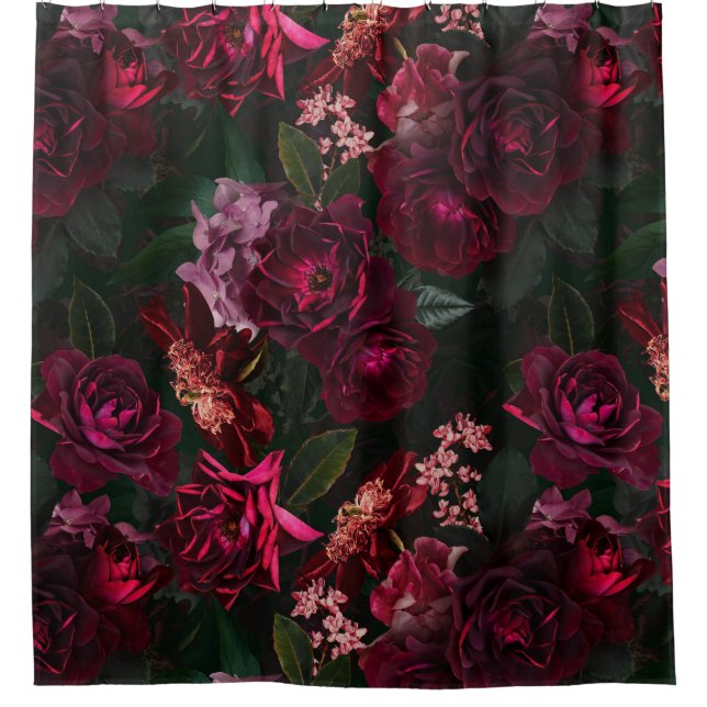 Cortina De Ducha Máximalismo Real Moody Rosas Florals (Anverso)