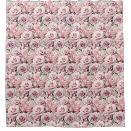 Cortina de ducha maximalista rosa Roses