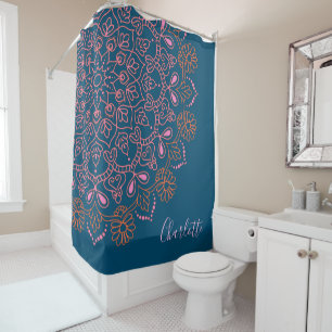Cortina De Ducha Medalla moderna de Boho Mandala Nombre de guión Ve