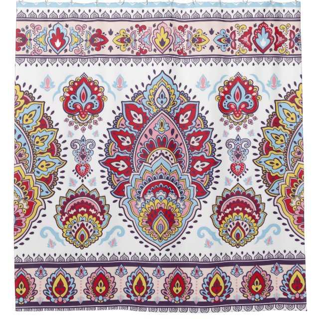 Cortina De Ducha Medallón indio paisley floral, étnico. (Anverso)