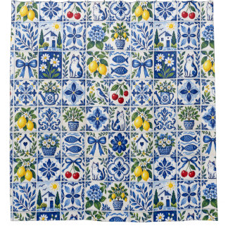 Cortina De Ducha Mediterranean Lemon Blue