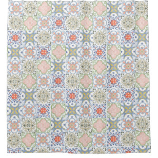 Cortina De Ducha Mediterranean Tile – Vintage Portuguese Pattern
