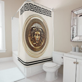 Cortina De Ducha Medusa Dorada / Gorgona llave griega beige y negro