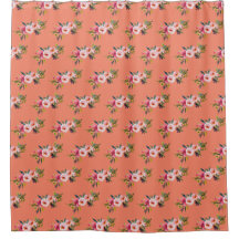 Cortina de ducha melocotón con estampado de rosas