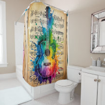 Melodía colorida: Guitarra pintada sobre música vi