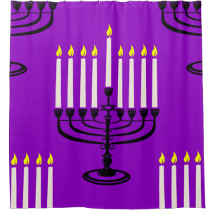 Cortina De Ducha menorah morada hanukkah jewish print