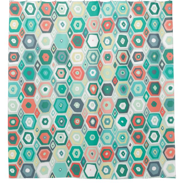 Cortina De Ducha menta de coral de diamante hexagonal (Anverso)