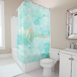Cortina De Ducha Mermaid Aqua Gold Sparkle