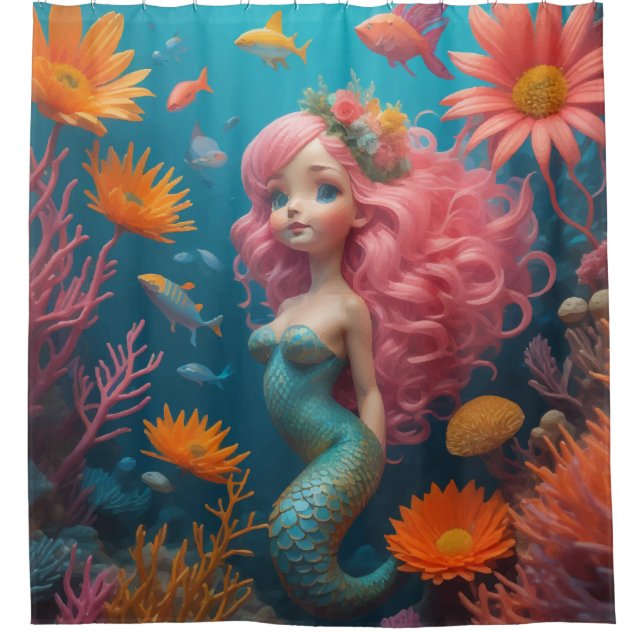 Cortina De Ducha Mermaid Cute Rosa (Anverso)