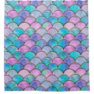 Cortina De Ducha Mermaid fish scale wave japanese seamless pattern.