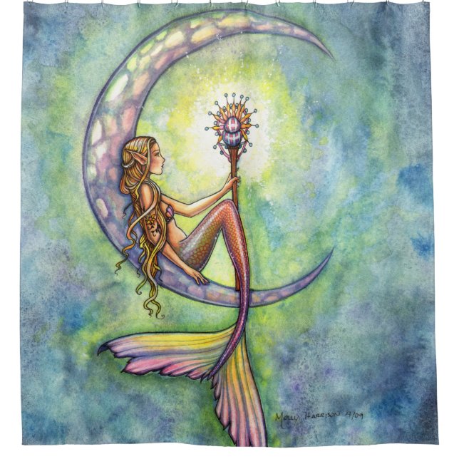 Cortina De Ducha Mermaid Moon Fantasy Art Ilustracion (Anverso)