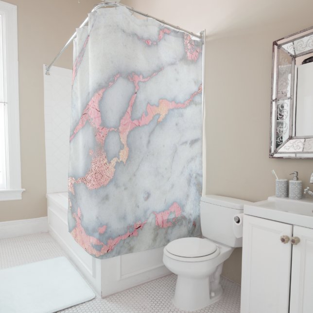 Cortina De Ducha Mermaid Rosegold Purpurina Marble (In situ)