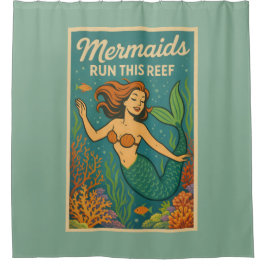 Cortina De Ducha Mermaids Run This Reef | Retro Coral Fish Sea Life