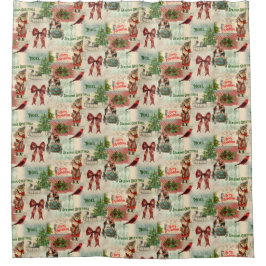 Cortina De Ducha Merry Christmas and Seasons Greetings Vintage
