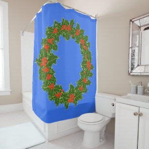 Cortina De Ducha Merry Red Berry y Holly Wreath para Navidades