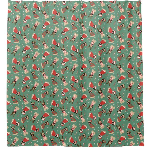 Cortina De Ducha Merry Woofmas Pug Dogs (Anverso)