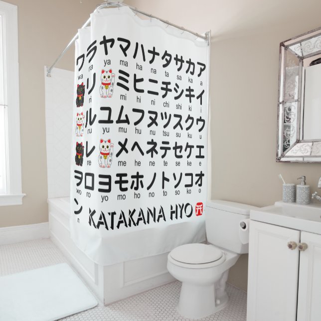 Cortina De Ducha Mesa katakana japonesa (Gato afortunado) (In situ)
