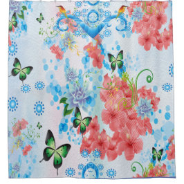 Cortina De Ducha Mezclar el resumen azul con flores de salmón