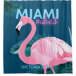 Cortina De Ducha Miami Vibes Neon Flamingo Art Deco