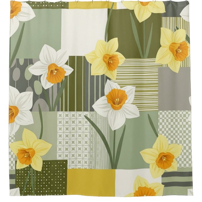 Cortina De Ducha Mid-Century Daffodil Floral Pattern (1) (Anverso)