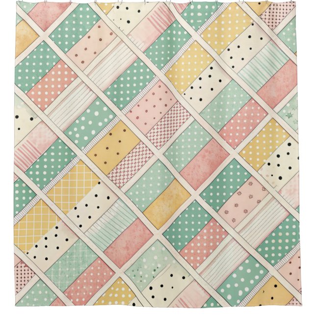 Cortina De Ducha Mid-Century Geometric Design with Dots & Lines 4  (Anverso)