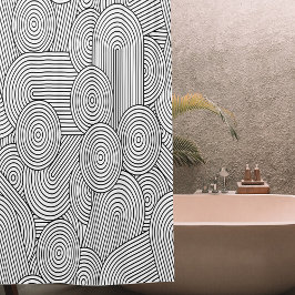 Cortina De Ducha Mid Century Modern Geometric Arch Black White